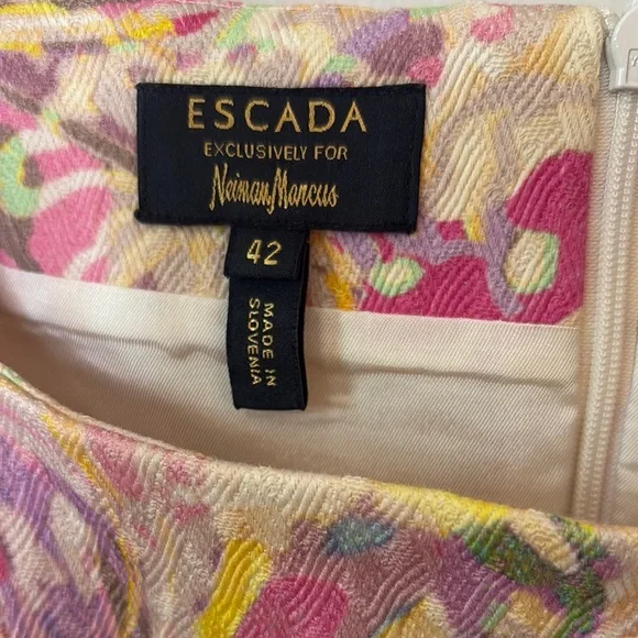 Escada Colorful Paisley Sleeveless Belted Dress 42 or 12 - Picture 6 of 16